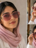 عینک آفتابی زنانه لاله استایل مدل فریم شفاف صورتی چندضلعی طرح CD