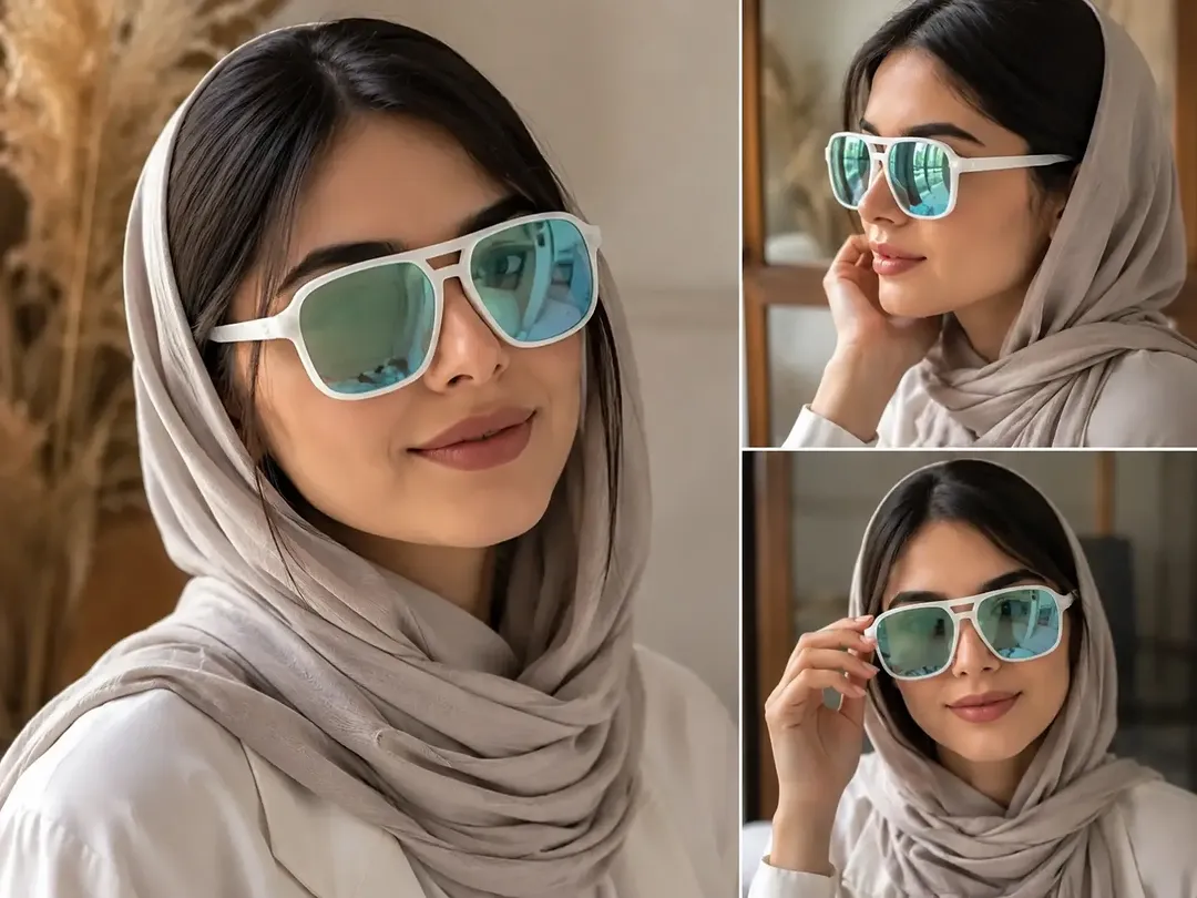 عینک آفتابی لاله استایل مدل اسپرت فریم سفید دو پل با عدسی جیوه‌ای آبی فیروزه‌ای کد 19